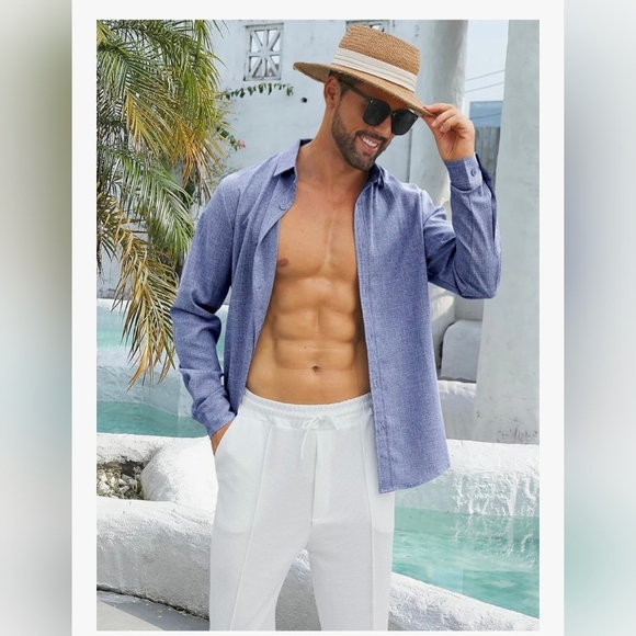 MAPICK Men's Linen Long Sleeve Button Down Casual Shirt #1097 - Picture 5 of 10